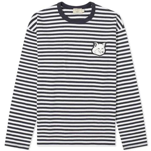 Maison Kitsuné Long Sleeve Large Fox Head Stripe T-Shirt