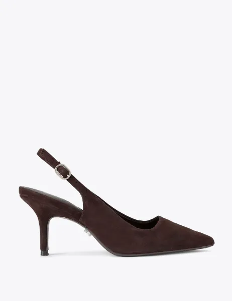Carvela Suede Stiletto Heel Pointed Slingback Shoes Dark Brown