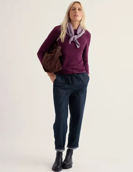 Seasalt Cornwall Cotton Rich Jersey Fitted Round Neck Top Purple