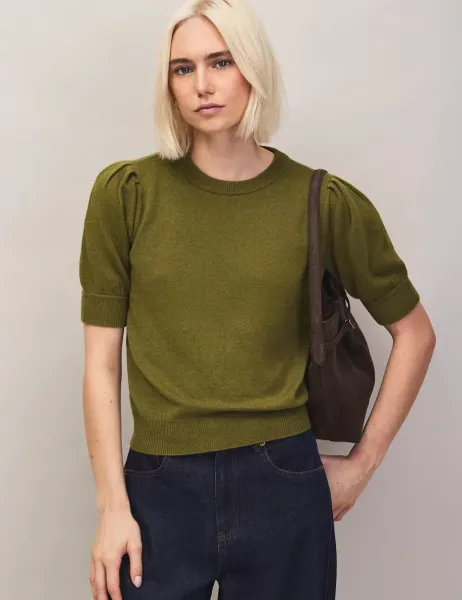 RO&ZO Wool & Cashmere Blend Puff Sleeve Jumper Green