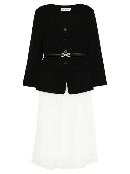 Long Sleeve Contrast Chiffon Midi Dress Black