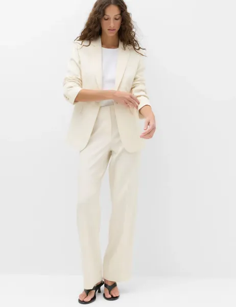 Marks & Spencer Ultimate Pleat Front Straight Leg Trousers Ivory