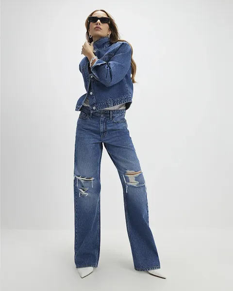 River Island Relaxed Straight Ripped Jeans