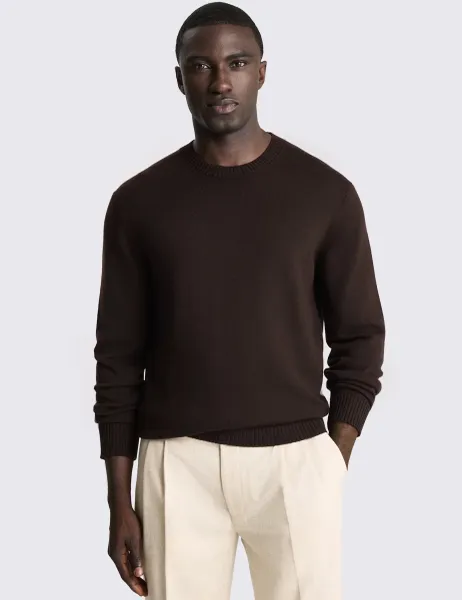 Moss Pure Merino Wool Crew Neck Jumper Brown