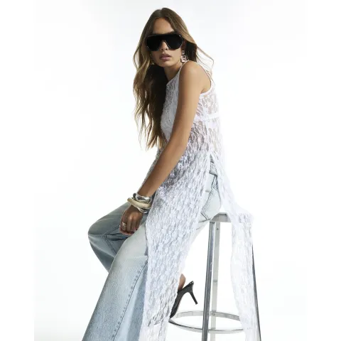 River Island Long Sleeve Asymmetric Hem Lace Top
