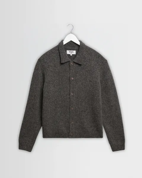 Tristan - Charcoal Fluffy Long-Sleeve Knitted Polo