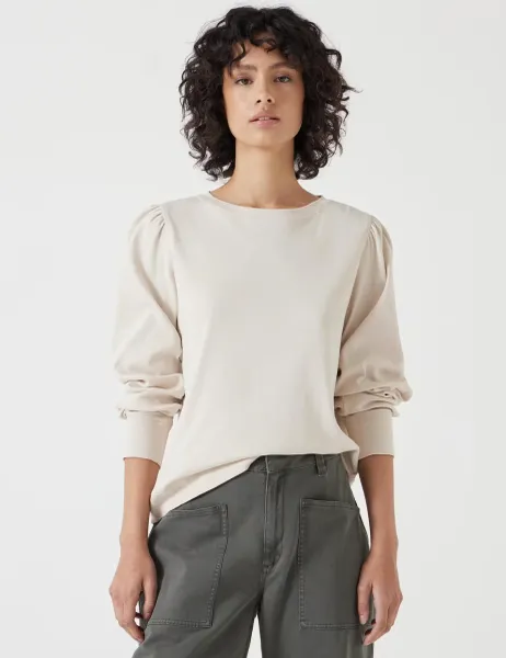 HUSH Emily Puff Sleeve Cotton Jersey Top Beige