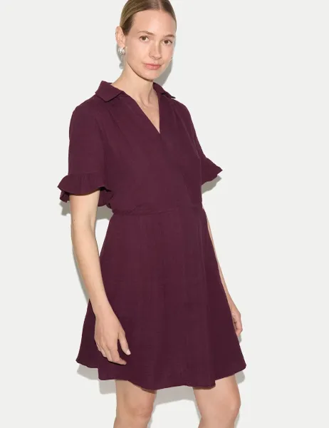 Jigsaw Pure Cotton Collared Mini Tea Dress Purple