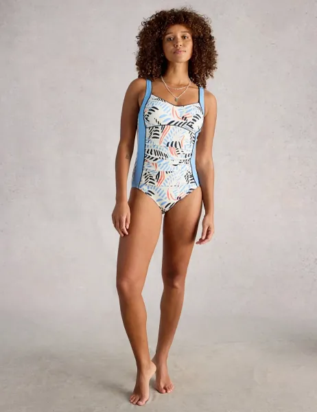 White Stuff Splash Control Ruched Swimsuit White Mix