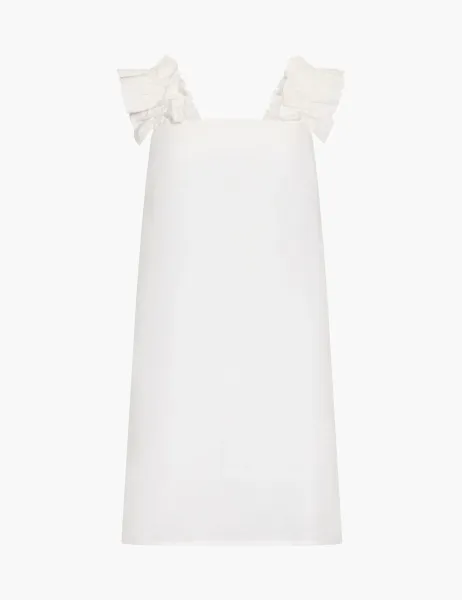 French Connection Linen Blend Mini Shift Dress White