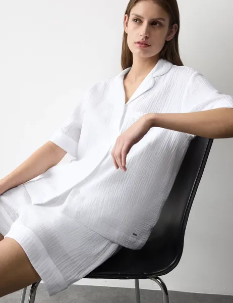 Autograph Pure Cotton Muslin Revere Shortie Set White