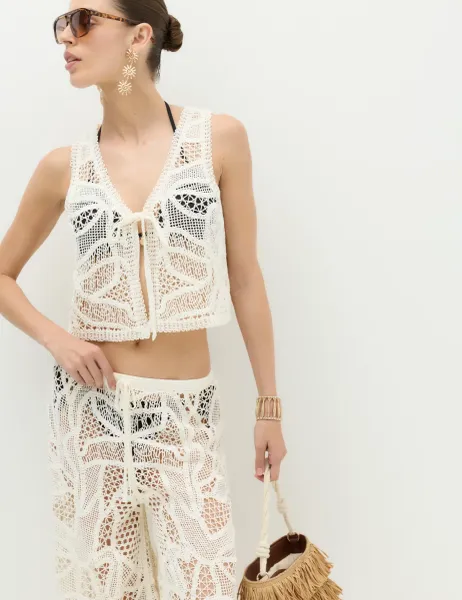 Marks & Spencer Crochet-Style Cropped Knitted Waistcoat Ivory