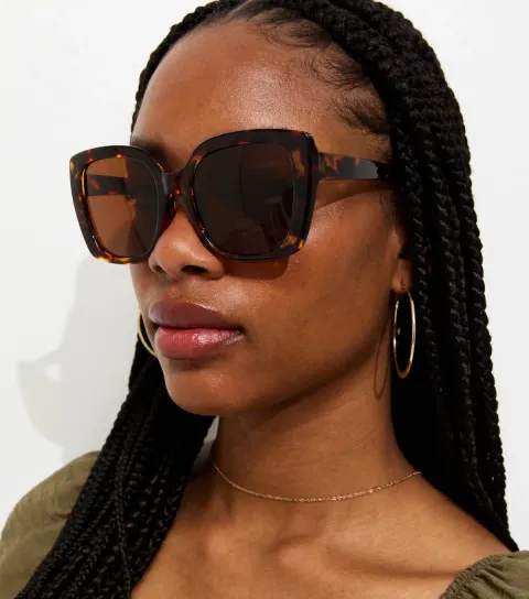 Brown Tortoiseshell Effect Chunky D Frame Sunglasses