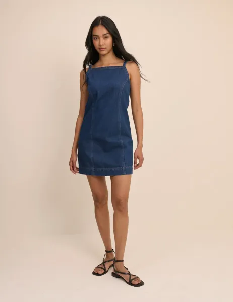 Nobody's Child Denim Square Neck Mini Shift Dress Denim