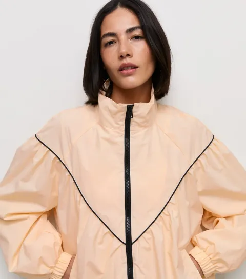 New Look Women's Cream Gathered Funnel Neck Windbreaker Jacket