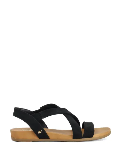 Dune London Leather Cross Strap Flat Sandals Black