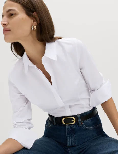Marks & Spencer Cotton Rich Collared Fitted Shirt Soft White