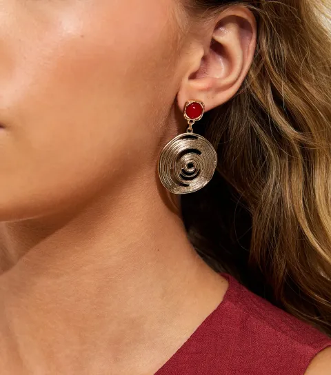 Gold Tone Swirly Circle Drop Earrings