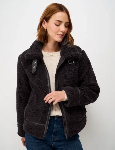Crew Clothing Borg Faux Leather Trim Aviator Jacket