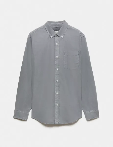 Marks & Spencer Pure Cotton Garment Dye Oxford Shirt Grey