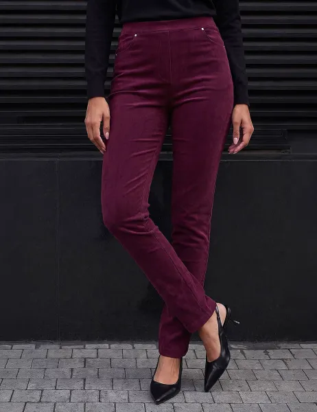 Roman Cord Straight Leg Trousers Burgundy Mix