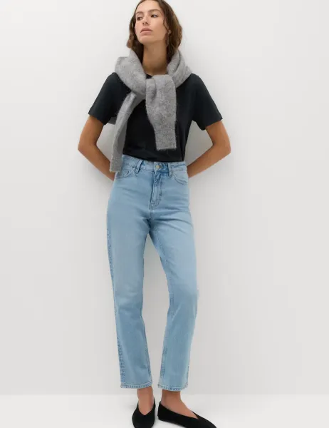 Marks & Spencer Mid Rise Straight Leg Ankle Length Jeans Light Indigo