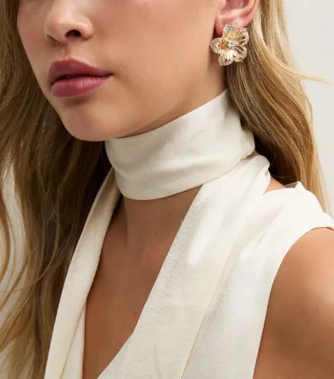 New Look Gold-Tone Diamante Edge Flower Earring