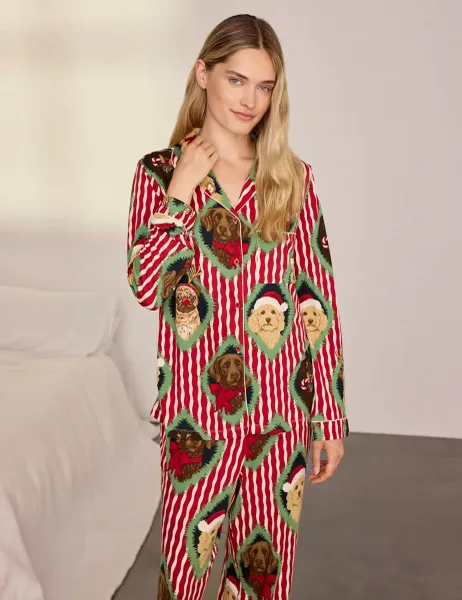Chelsea Peers Family Christmas Dog Print Pyjama Set Red Mix