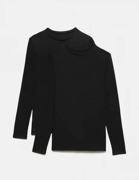 Marks & Spencer 2 Pack Heatgen Medium Thermal Long Sleeve Tops Black