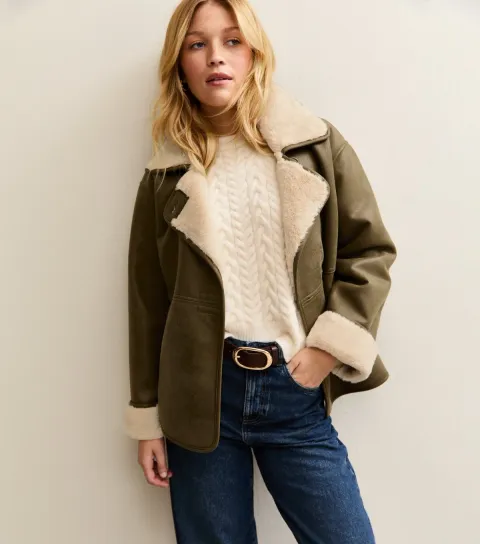 New Look Women's Light Khaki Contrast Trim Bonded Jacket