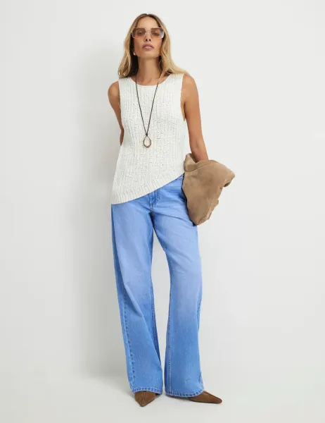 River Island Relaxed Mid Rise Straight Leg Jeans Bright Blue