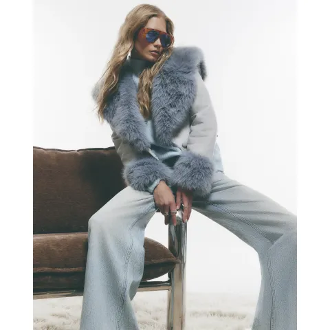 River Island Faux Leather Faux Fur Cropped Jacket