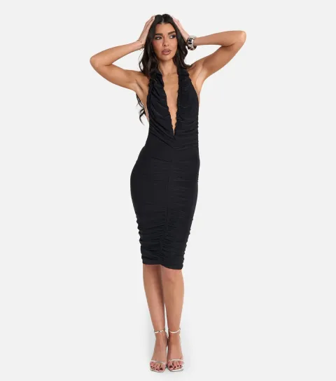 Public Desire Women's Black Jersey Ruffle Halter Neck Midi Dress