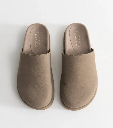 Women's Light Brown Faux Suede Backless Slip On Mules Vegan