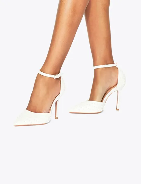 Kurt Geiger Fleur Embellished Stiletto Heel Court Shoes White