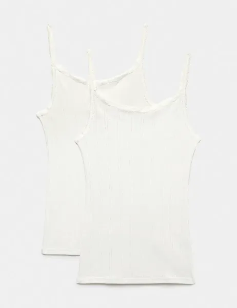 Marks & Spencer 2 Pack Thermal Pointelle Strappy Vests White