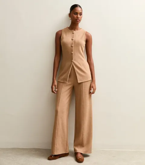 Women's Camel Soft Touch Compact Wide Leg Trouser