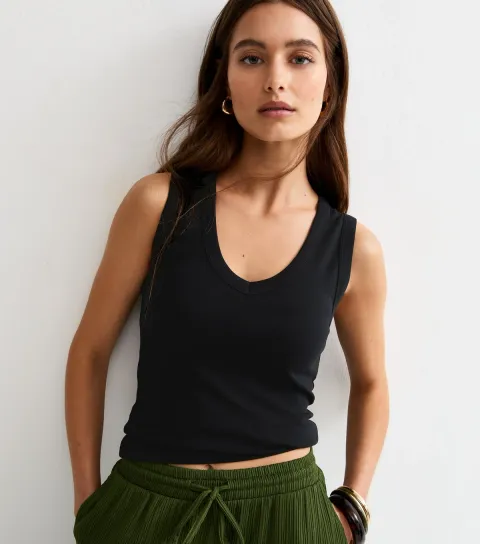 Women's Black Jersey V-Neck Vest