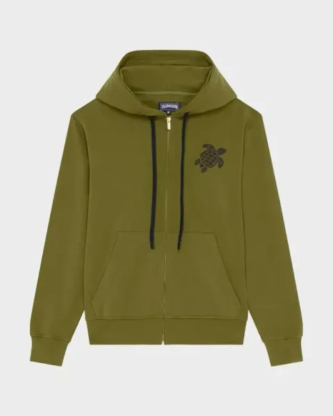 Vilebrequin Men Cotton Full Zip Hoodie Big Turtle Embroidery