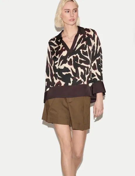 Jigsaw Satin Zebra Print Shirt Brown Mix