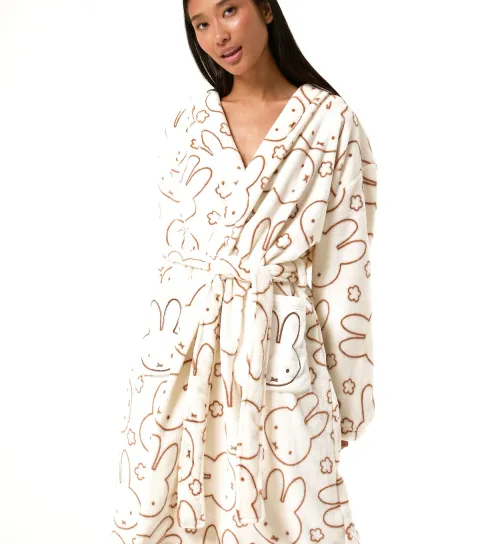 Skinnydip Women's White Miffy Floral Print Dressing Gown