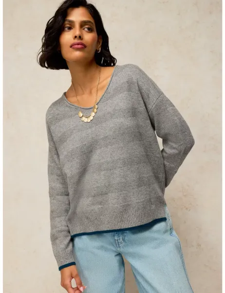 White Stuff Sansa Wool Blend V Neck Stitch Detail Jumper