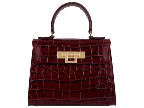 Fonteyn Midi Orinoco 'Croc' Print Calf Leather Handbag - Wine - 2