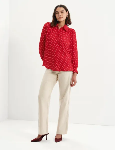 Finery London Polka Dot Collared Blouse Red Mix