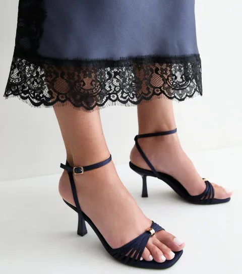 New Look Women's Navy Satin Multi Strap Stiletto Heel Sandals Vegan