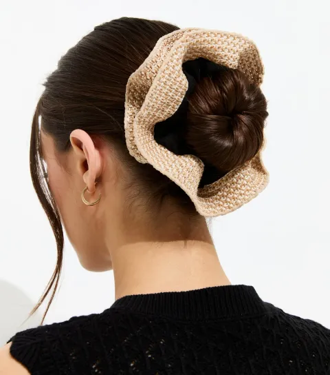 Black Straw Edge Oversized Scrunchie