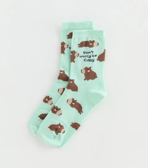 New Look Mint Green 'Dont Worry Be Cappy' Socks