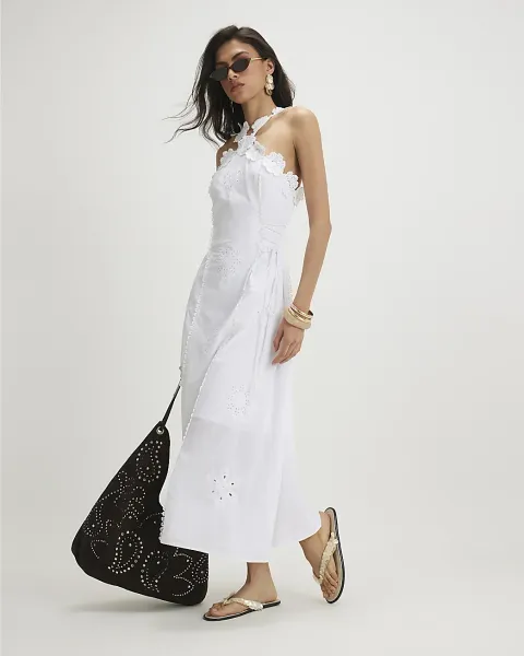 River Island Cotton Crochet Motif Midi Dress