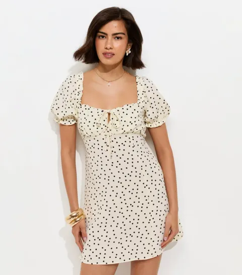 Women's White Spot Print Milkmaid Mini Dress