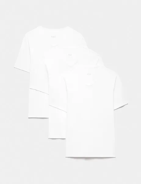 Marks & Spencer 3 Pack Essential Cotton V-Neck T-Shirt Vests White